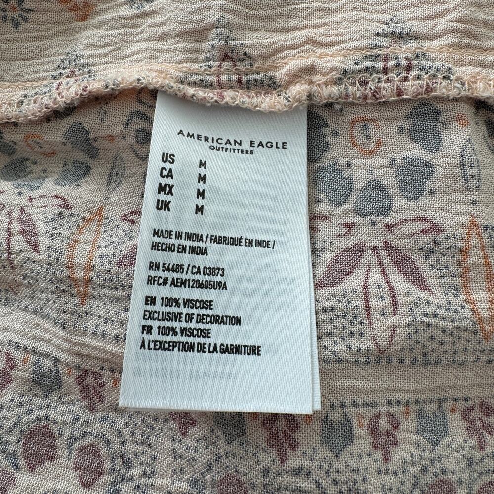 American Eagle Medium Boho Top Embroidered Tassel Long Sleeve Keyhole Pink Multi - Picture 11 of 11